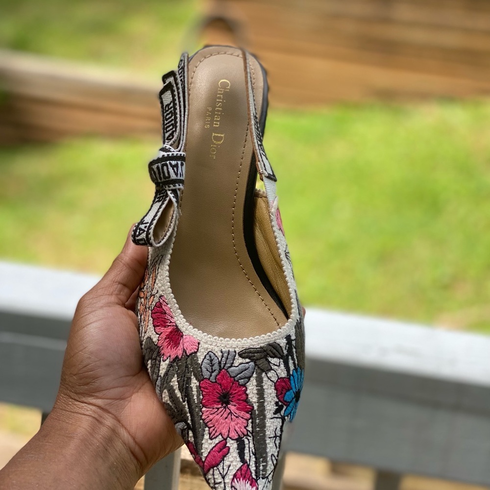 Dior Floral Embroidered Heels - Pink and Blue